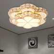 Modern Crystal Block Flower Flush Mount Led Ceiling Light Fixture 10’/12’/14’ W White