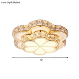 Modern Crystal Block Flower Flush Mount Led Ceiling Light Fixture 10’/12’/14’ W White