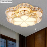 Modern Crystal Block Flower Flush Mount Led Ceiling Light Fixture 10’/12’/14’ W White