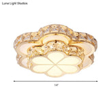 Modern Crystal Block Flower Flush Mount Led Ceiling Light Fixture 10’/12’/14’ W White