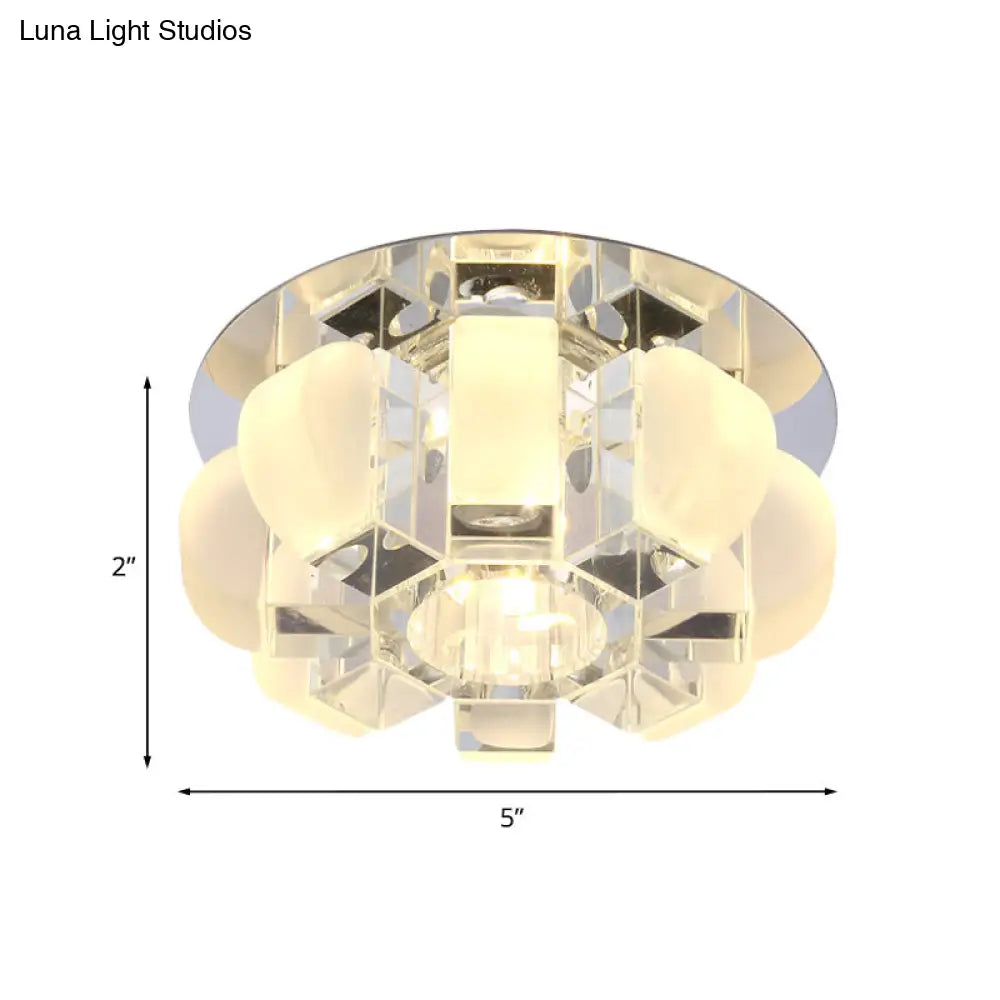 Modern Crystal Block Gold Ceiling Mount Light Flushmount With Led Floral Design In Warm/White/Multi