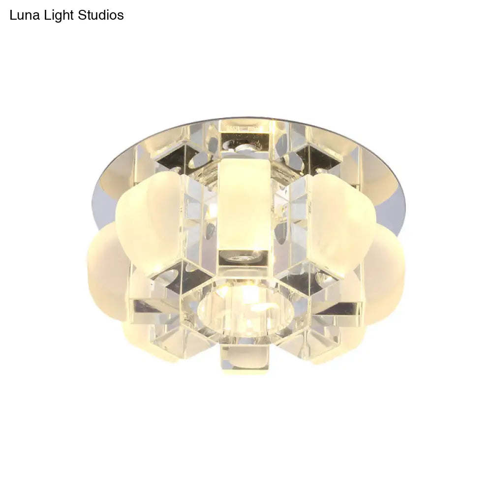Modern Crystal Block Gold Ceiling Mount Light Flushmount With Led Floral Design In Warm/White/Multi