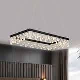 Modern Crystal Block Led Black Chandelier Lighting - Rectangle Hanging Light In 16’/23.5’ Width