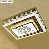 Modern Crystal Block Led Ceiling Light With Folding Fan Pattern In Chrome - Oblong Drawing Room