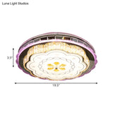 Modern Crystal Block Led Flush Ceiling Lamp In Stainless Steel With Floral Design