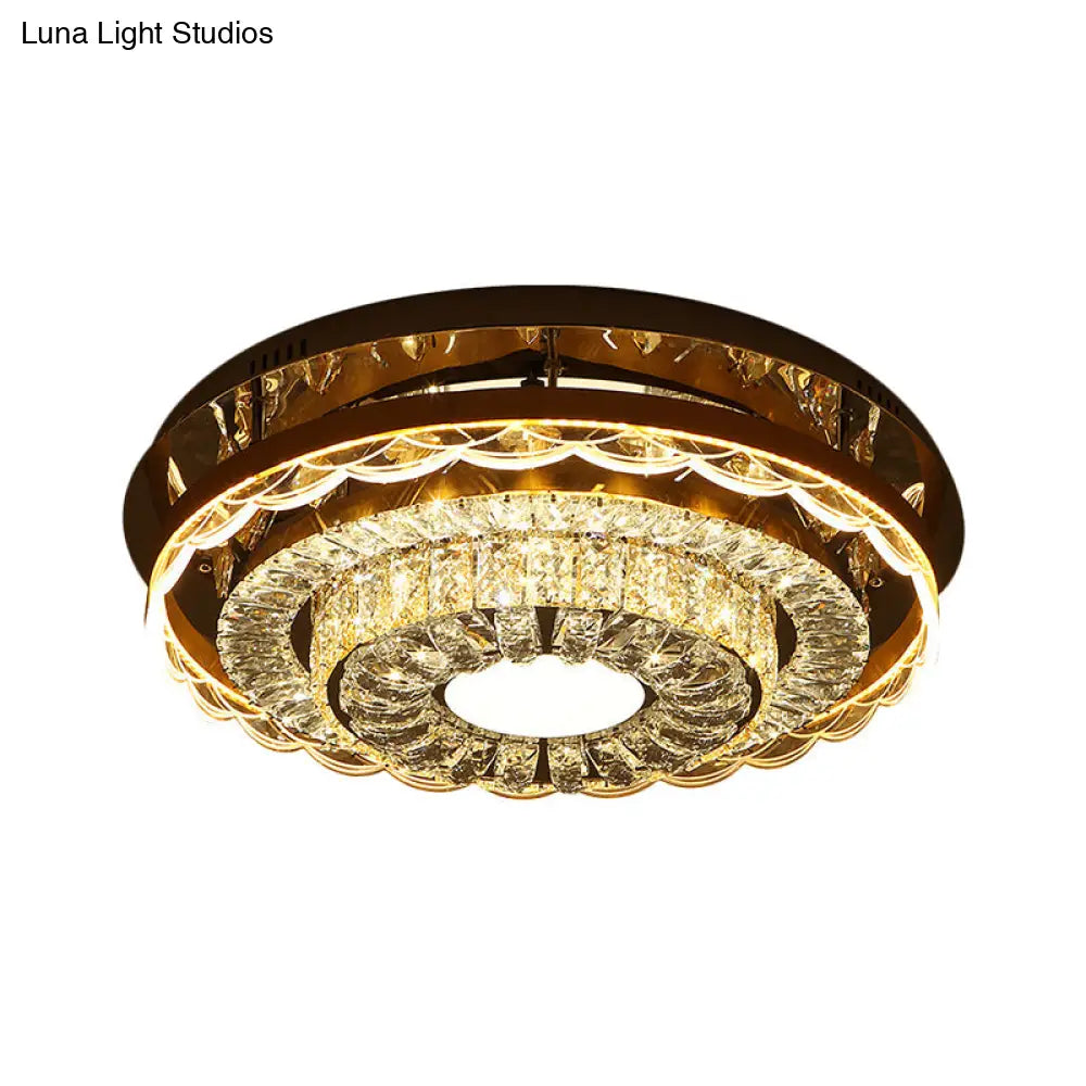 Modern Crystal Block Led Flush Mount Ceiling Light In Chrome