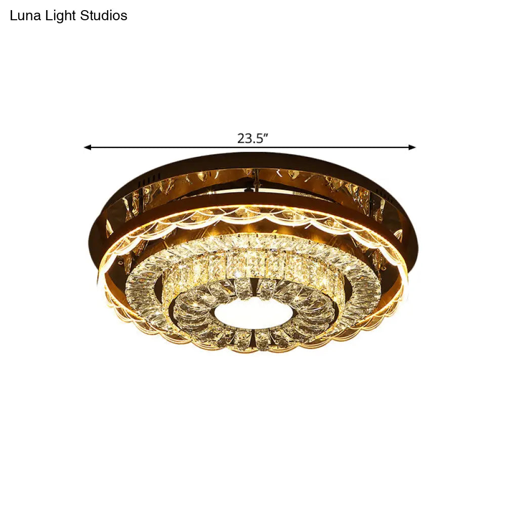 Modern Crystal Block Led Flush Mount Ceiling Light In Chrome