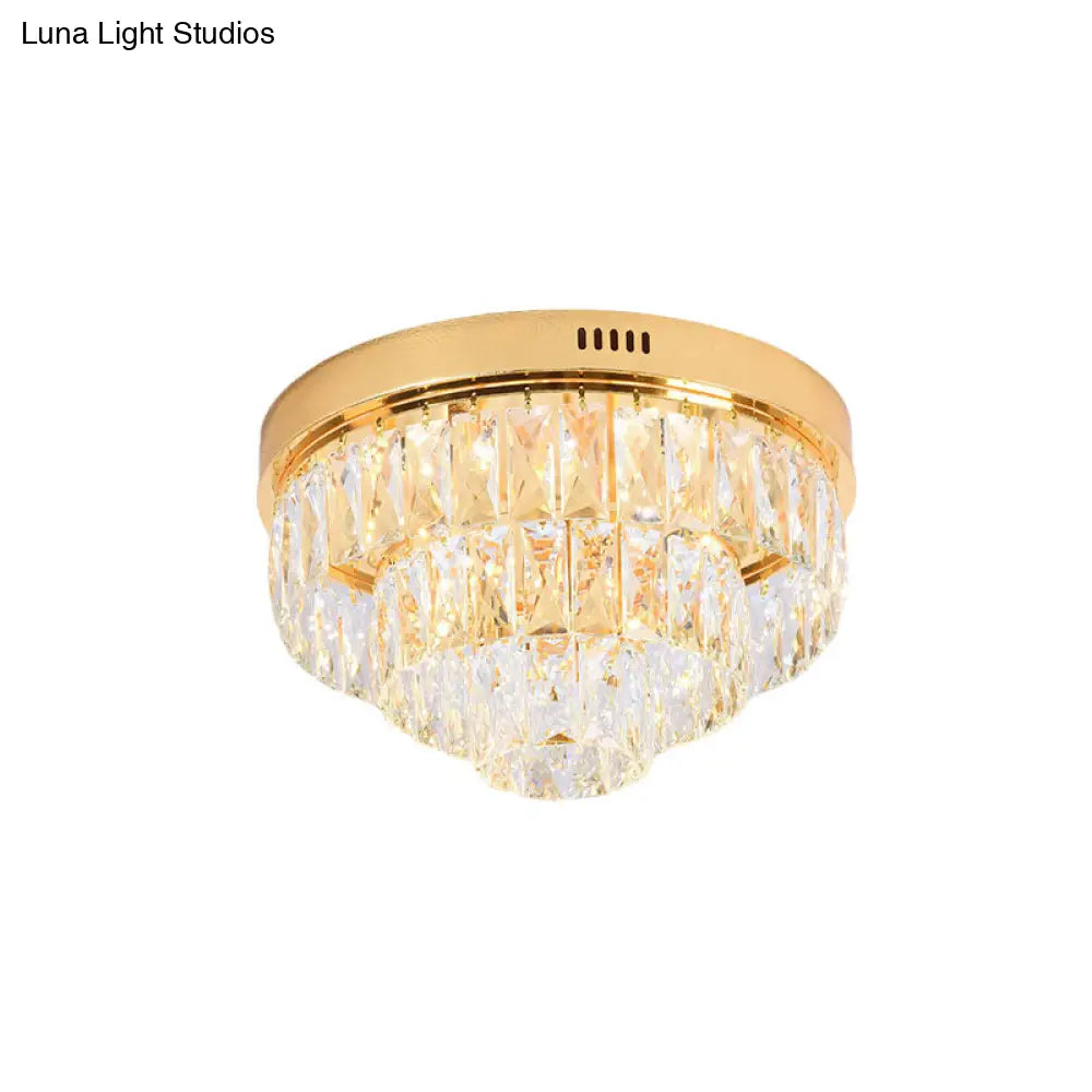 Modern Crystal Block Led Flushmount Ceiling Light With Cone Design - Gold 16’/24’ Wide