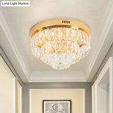 Modern Crystal Block Led Flushmount Ceiling Light With Cone Design - Gold 16’/24’ Wide