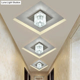 Modern Crystal Block Mini Flush Ceiling Light With Clear Led - Ideal For Corridor