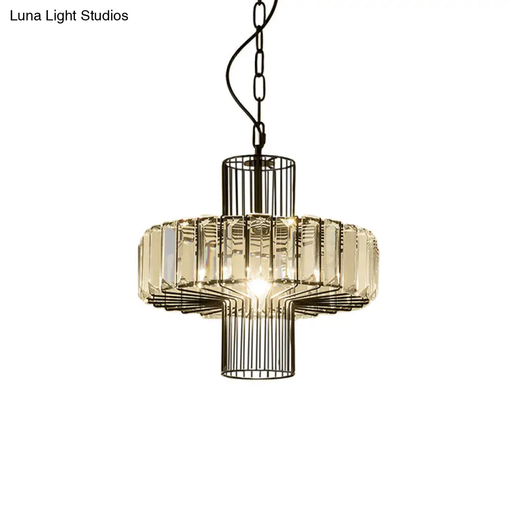 Modern Crystal Block Pendant Lamp - Geometric Black Ceiling Lighting 1 Head
