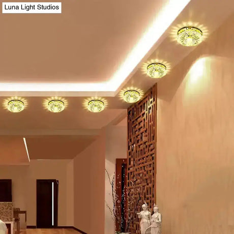 Modern Crystal Blossom Led Flush Mount Ceiling Fixture With Layered Design - Ideal For Corridors