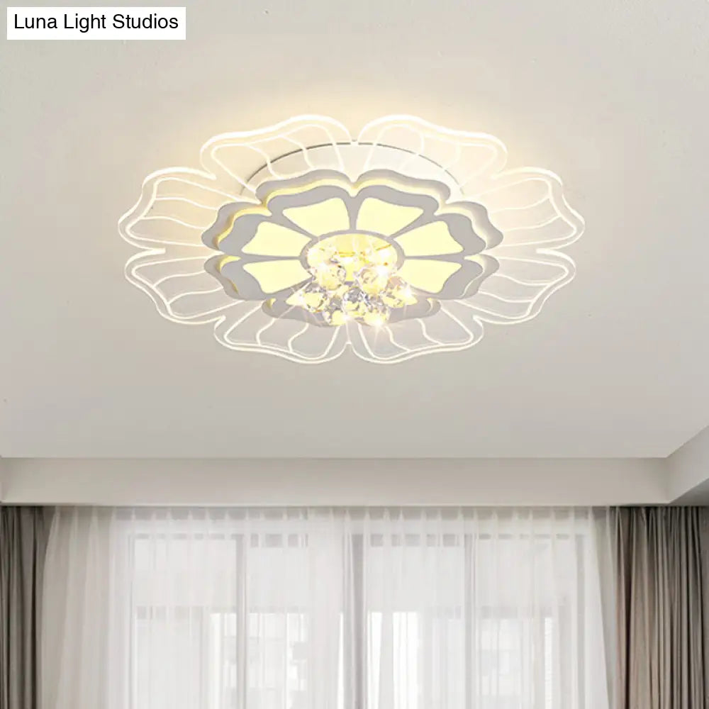 Modern Crystal Blossom Led Flush Mount Ceiling Light Fixture - White Multiple Sizes Available