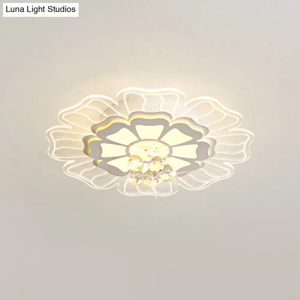Modern Crystal Blossom Led Flush Mount Ceiling Light Fixture - White Multiple Sizes Available