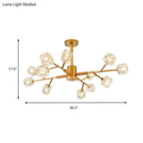 Modern Crystal Branch Chandelier With Gold/Grey Finish - 8/12 Bulbs Hanging Light Fixture