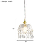 Modern Crystal Brass Bedside Pendulum Light - Single Bulb Ceiling Lamp