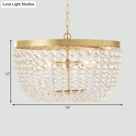 Modern Crystal Brass Dome Chandelier - Wide 16/19.5 3/5 Bulbs Hanging Ceiling Light