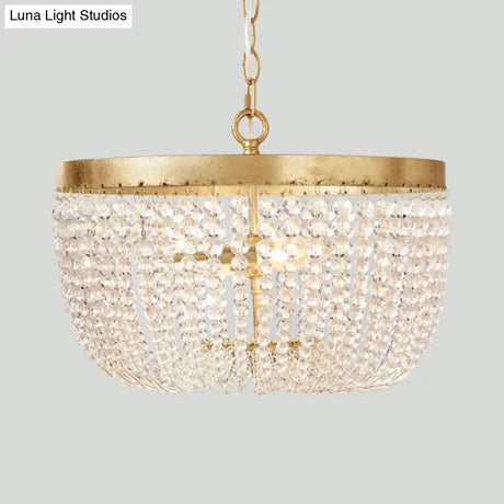 Modern Crystal Brass Dome Chandelier - Wide 16/19.5 3/5 Bulbs Hanging Ceiling Light