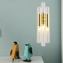 Modern Crystal Brass Flute Wall Mount Sconce Light Fixture For Living Room - 3 Lights