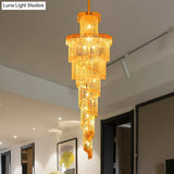 Modern Crystal Ceiling Chandelier - 15-Light Gold Pendant For Corridor