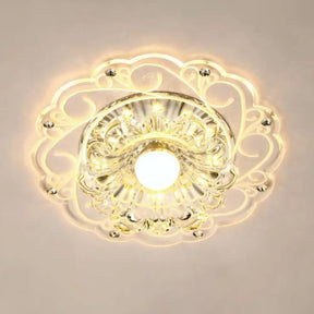 Modern Crystal Ceiling Lamp: Elegant Floral Swirls Design Clear Flush Mount Light For Entryway /