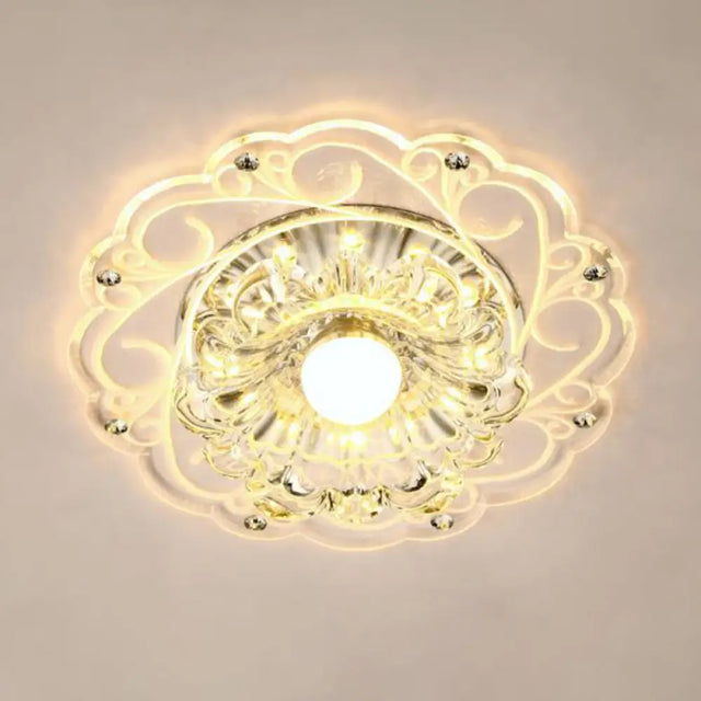 Modern Crystal Ceiling Lamp: Elegant Floral Swirls Design Clear Flush Mount Light For Entryway /