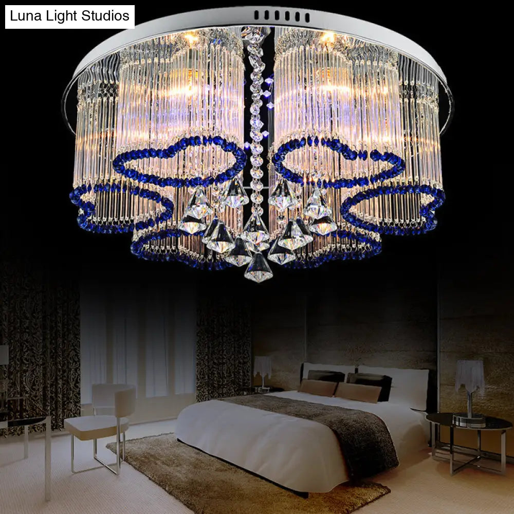 Modern Crystal Ceiling Lamp With Loving Heart Design - 3/5 Lights Blue
