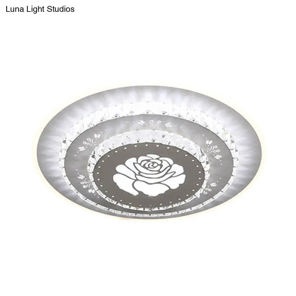 Modern Crystal Ceiling Mount Led Light Fixture For Bedroom - White Loving Heart/Square/Rose Design