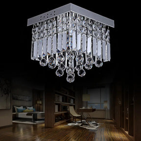 Modern Crystal Ceiling Mount Light Fixture With Chrome Finish - 2 Lights Bedroom Flush