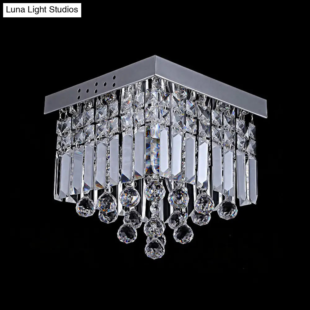 Modern Crystal Ceiling Mount Light Fixture With Chrome Finish - 2 Lights Bedroom Flush