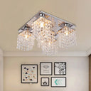Modern Crystal Chain Ceiling Mount Light Fixture - 4 - Light Flush For Living Room Clear