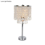 Modern Crystal Chain Draped Table Light With Stylish 1 Head - Bedroom Night Lamp In Polished Chrome