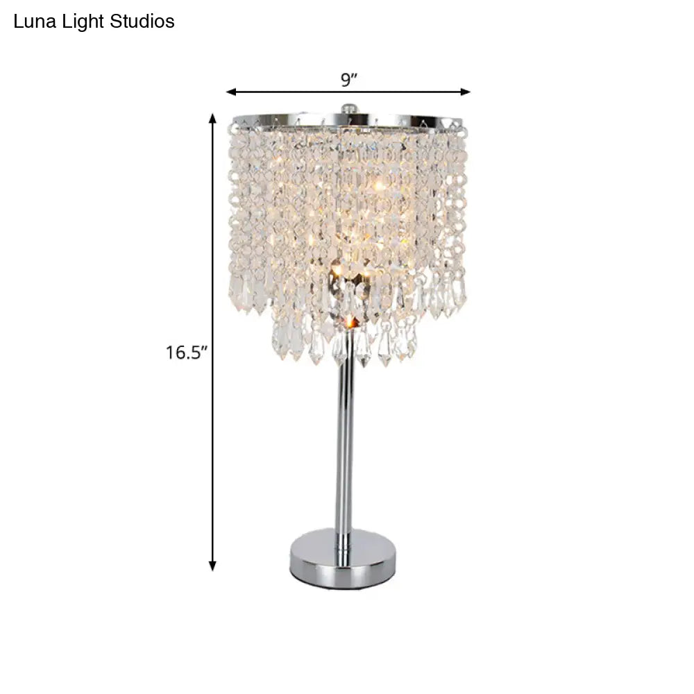 Modern Crystal Chain Draped Table Light With Stylish 1 Head - Bedroom Night Lamp In Polished Chrome