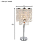 Modern Crystal Chain Draped Table Light With Stylish 1 Head - Bedroom Night Lamp In Polished Chrome