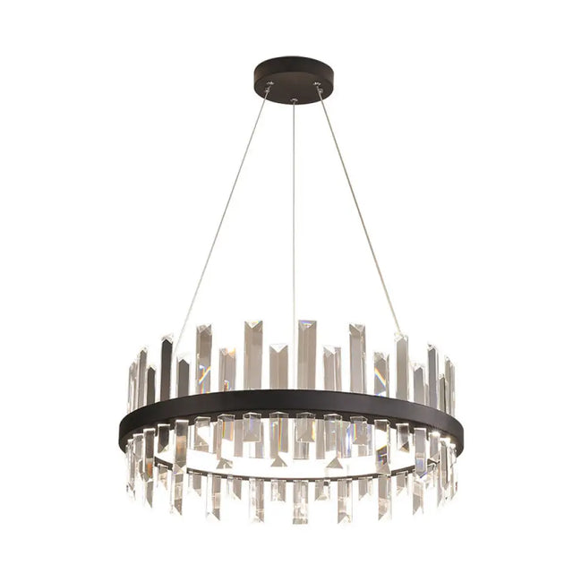 Modern Crystal Chandelier - Circular Pendant Ceiling Light Warm Led 23.5/31.5 Wide