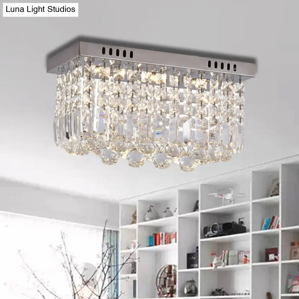Modern Crystal Chrome Flush Mount Led Ceiling Light - 8’/16’ Cubic/Cuboid For Bedroom