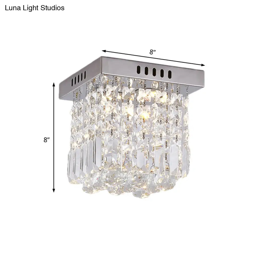 Modern Crystal Chrome Flush Mount Led Ceiling Light - 8’/16’ Cubic/Cuboid For Bedroom