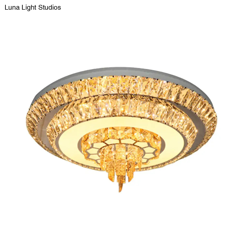 Modern Crystal Chrome Led Flush Mount Ceiling Fixture With Layered Design Available In 11’ And