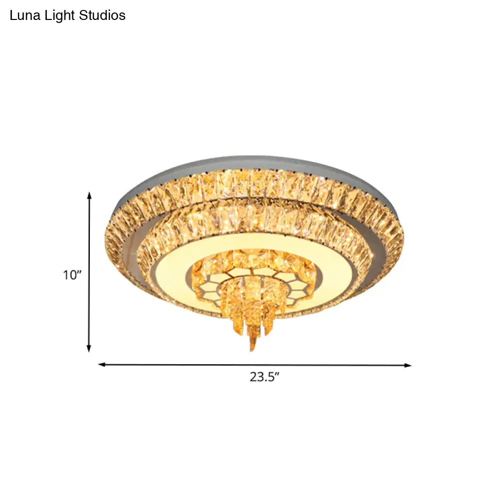 Modern Crystal Chrome Led Flush Mount Ceiling Fixture With Layered Design Available In 11’ And
