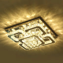 Modern Crystal Chrome Rectangle Flush Mount Lamp For Living Room Ceiling / 21.5’
