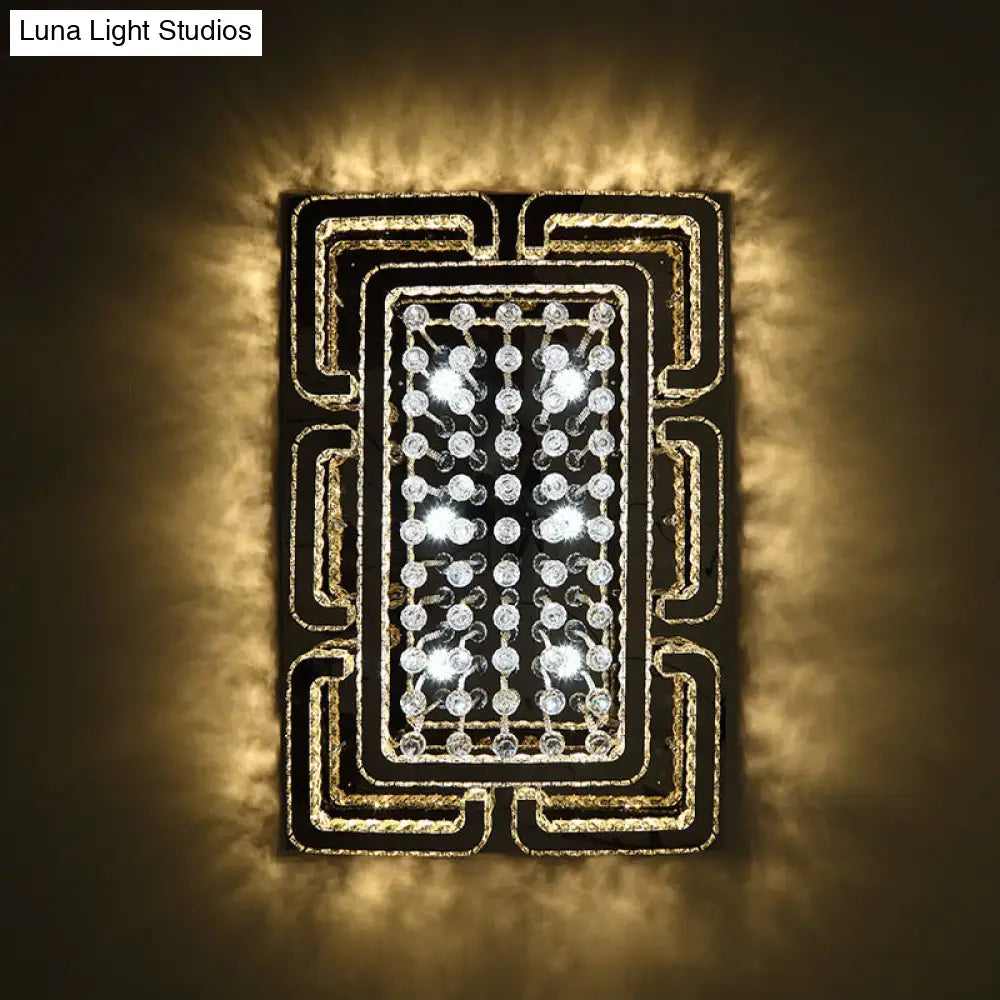 Modern Crystal Chrome Rectangle Flush Mount Lamp For Living Room Ceiling