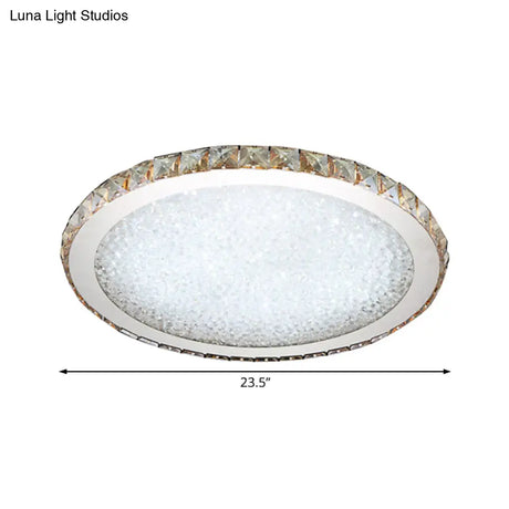 Modern Crystal Circular Flush Mount Light - 1-Light Clear/Amber Led Ceiling Fixture In Warm/White