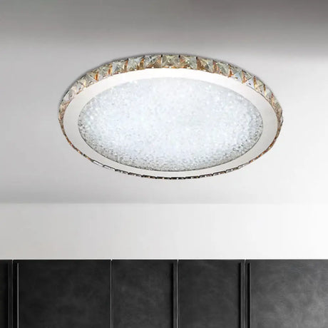 Modern Crystal Circular Flush Mount Light - 1-Light Clear/Amber Led Ceiling Fixture In Warm/White