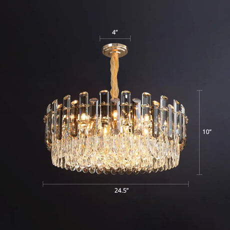Modern Crystal Clear Chandelier For Dining Room - Round Hanging Light Fixture / 24.5’’