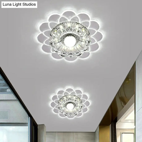 Modern Crystal Clear Led Flush Mount Light For Living Room - Scalloped Ceiling Fixture