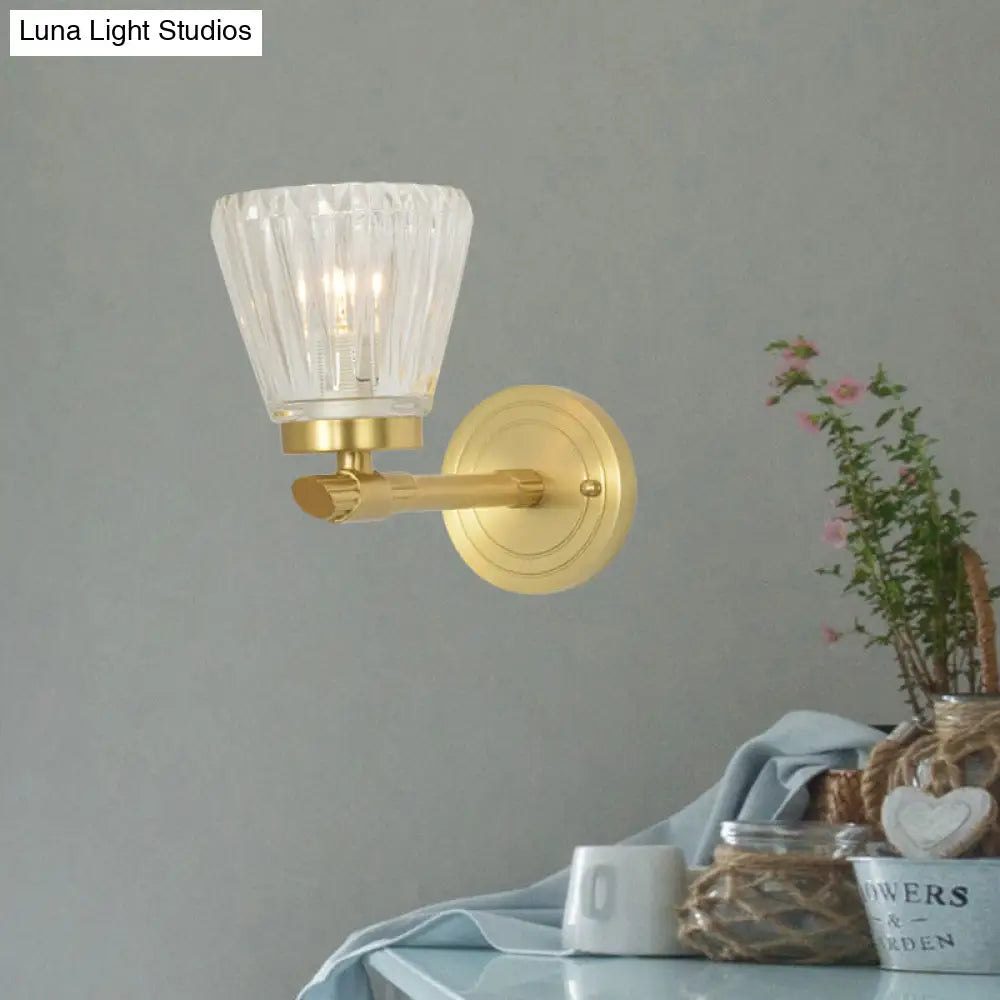 Modern Crystal Cone Wall Sconce - Brass 1-Light Fixture For Bedside