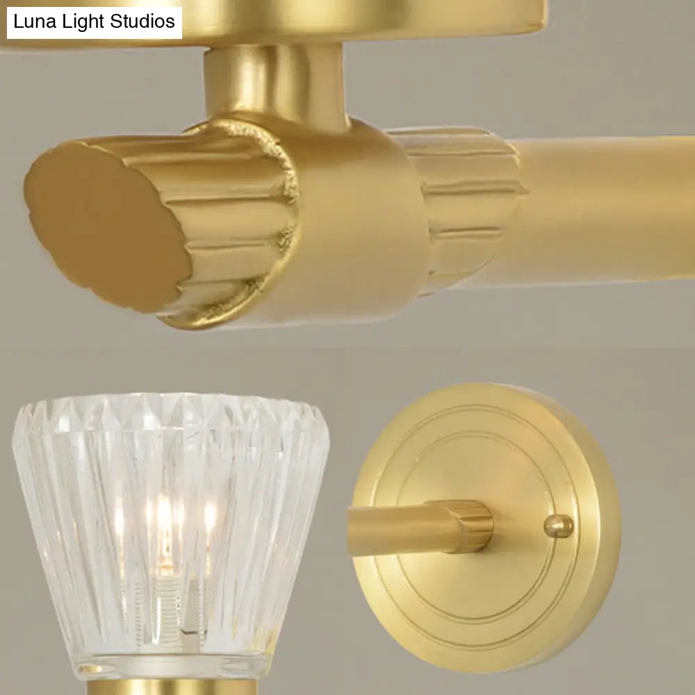 Modern Crystal Cone Wall Sconce - Brass 1-Light Fixture For Bedside