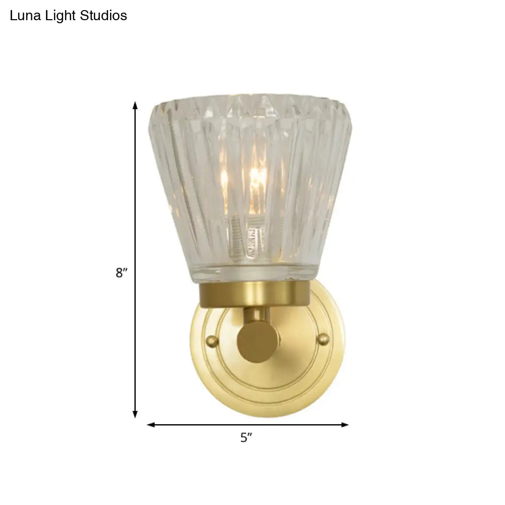 Modern Crystal Cone Wall Sconce - Brass 1-Light Fixture For Bedside