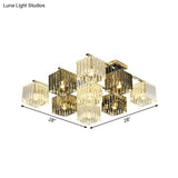 Modern Crystal Cube Flush Ceiling Lamp | Polished Chrome 4/6/9 Lights