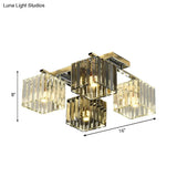 Modern Crystal Cube Flush Ceiling Lamp | Polished Chrome 4/6/9 Lights